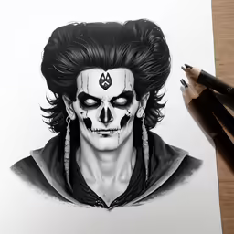 a drawing of a man with makeup and eye makeup