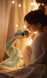 young woman taking a photograph with her old camera