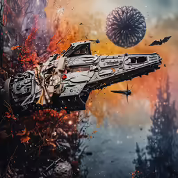 a sci - fiction is flying over an alien world