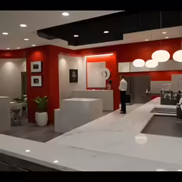 a couple of people inside of a large room