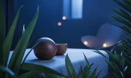 the table has two bowls with handles on it