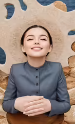 a woman with her hands crossed posing for a photo