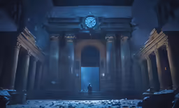 man standing in the hall of the building at night