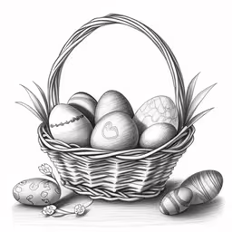 some eggs in a basket with some garlic,a basket filled with eggs sitting next to some flowers