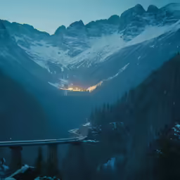 a train traveling over a snow covered bridge in a forest