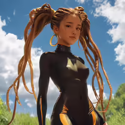 a cartoon image of a woman wearing black and yellow