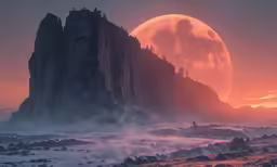 a very big sci fi setting with a giant giant rock