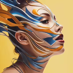 a female in blue and yellow face art