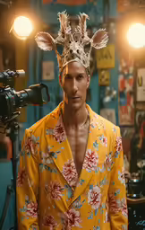a man is posing for the camera in his dressing room