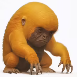 a small monkey has two legs and is yellow