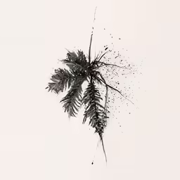 some black ink on a white sheet with a leaf