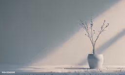 a white vase with small branches in it