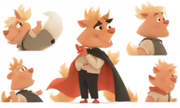 some character model sheet of a man with orange hair