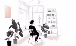 woman seated in a chair watching the outside