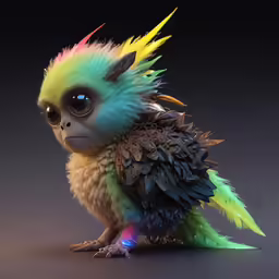 a 3d animated bird with a strange hair pattern