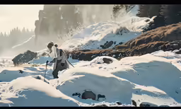an image of a woman that is skiing down hill
