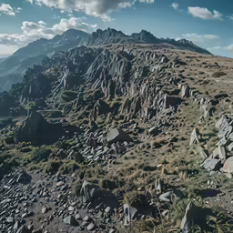 the top of a rocky mountain on a bright day