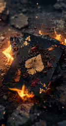a close up of a square object on fire