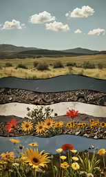 flowers on land, with patches of water below the field