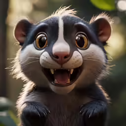the animal looks like he has big eyes and is happy