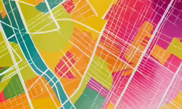 a map of a city with multicolored lines