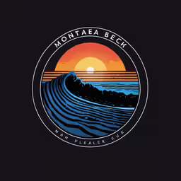 a picture of an ocean with waves and sunset,an image of a logo for montata beach