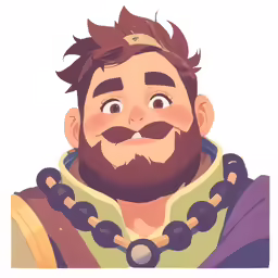 a close up of a person with a beard and necklace