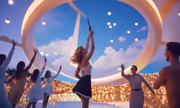 the olympic symbols feature many different sports and music characters