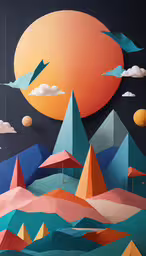 an image of some hills and mountains in the sky,this is a paper cut landscape by the artist