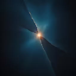 the view of the sun peeking through a dark sky