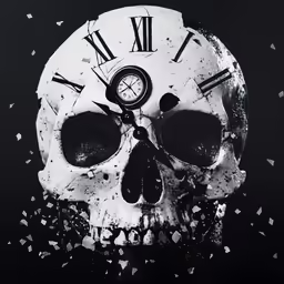 a skull with roman numerals on its face