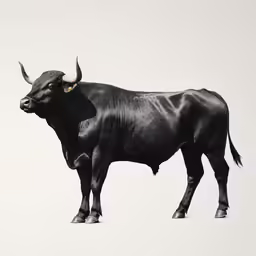 the bull is standing very tall with its horns open