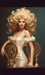 a woman in a dress with curly hair