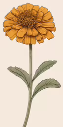 a yellow flower with a stem and two leaves,a single yellow flower on white background