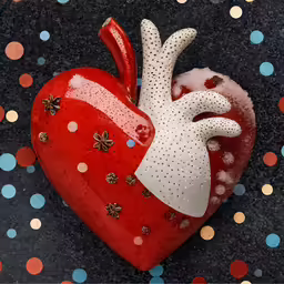 a heart shaped sculpture that has different colors and shapes