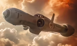 a large military plane flying through the cloudy sky