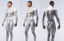 different angles of a man in white body suit,a guy with white body paint is wearing white
