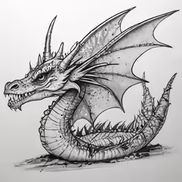 a sketch of a dragon sitting on the ground