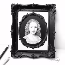 black and white photo of a girl in a frame