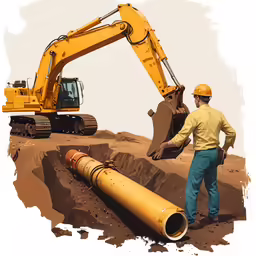 a man and a large pipe being worked on in a construction site