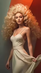 a blonde woman in a short dress and an elegant hairdo