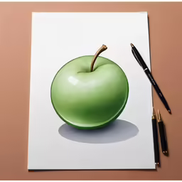the green apple has been drawn and it has a black marker