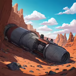 the cartoon of a train going through a desert