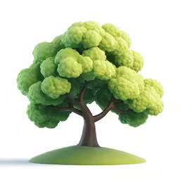 an animated green tree on top of a grassy hill