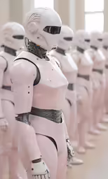 a group of people in pink costumes stand next to each other