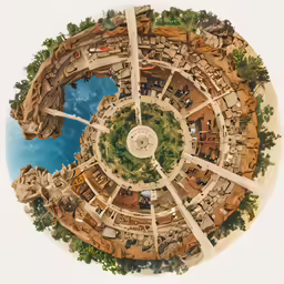 an aerial view of a building structure and its surroundings