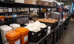 there are a lot of containers in the store