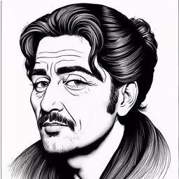 a drawing of a man with long hair