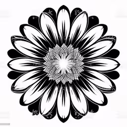 a black and white flower with many petals,the black and white flower on a white background royalty illustration