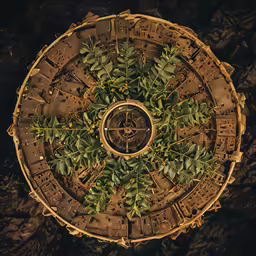 aerial view of a round box with some plants in the center
